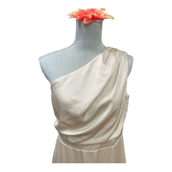 TFNC Bridesmaid satin one shoulder maxi dress with wrap skirt in champagne brown - Picture 5 of 11